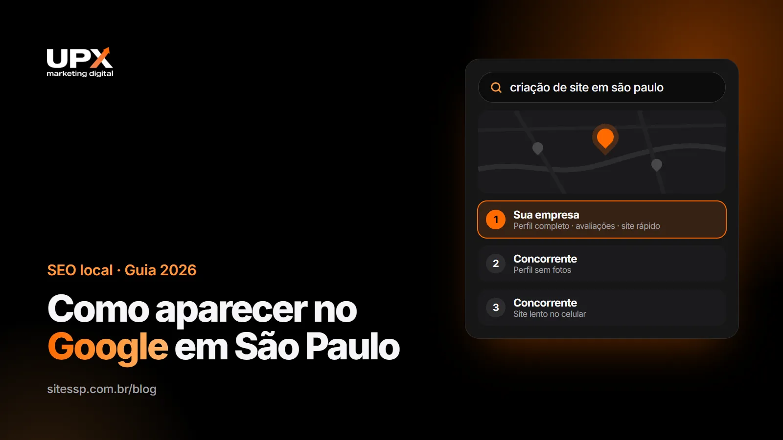 Como aparecer no Google em São Paulo: resultado de busca local com mapa e site da empresa